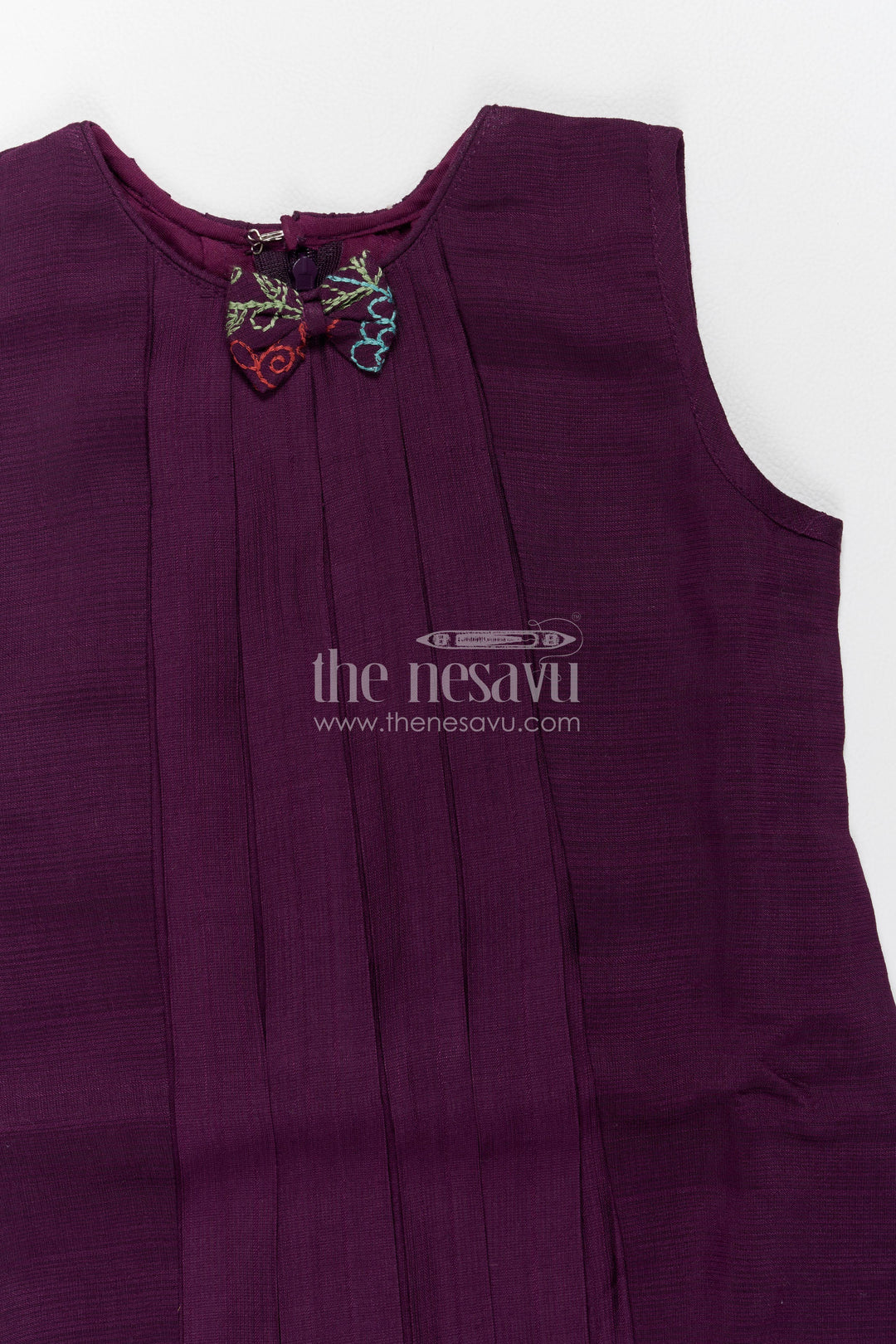 Girls Cotton Frock in Purple with Thread Embroidery
