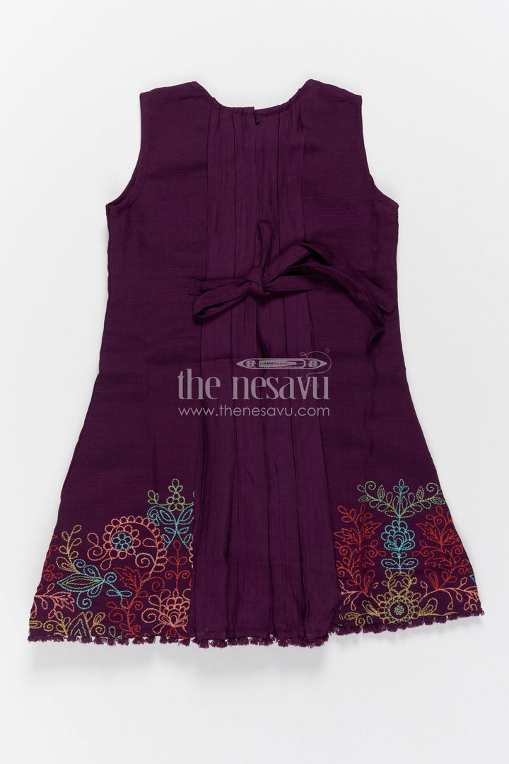 Girls Cotton Frock in Purple with Thread Embroidery