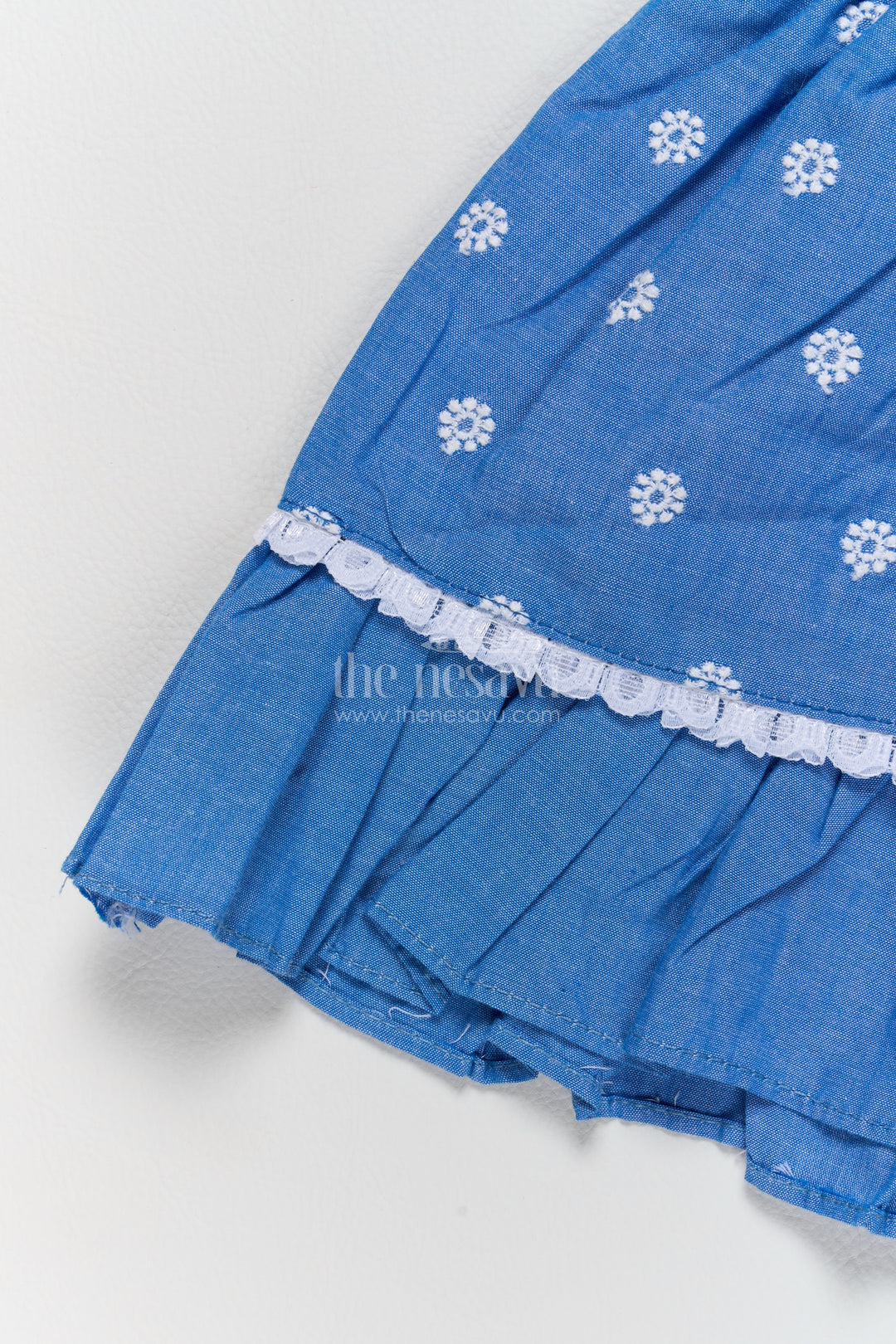Girls Cotton Frock in Blue with Thread Embroidery