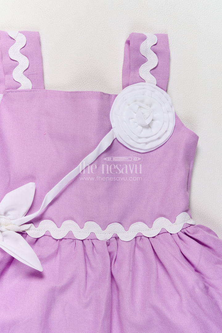 Girls Lavender Cotton Blend Tiered Frock with White Rosette Trim