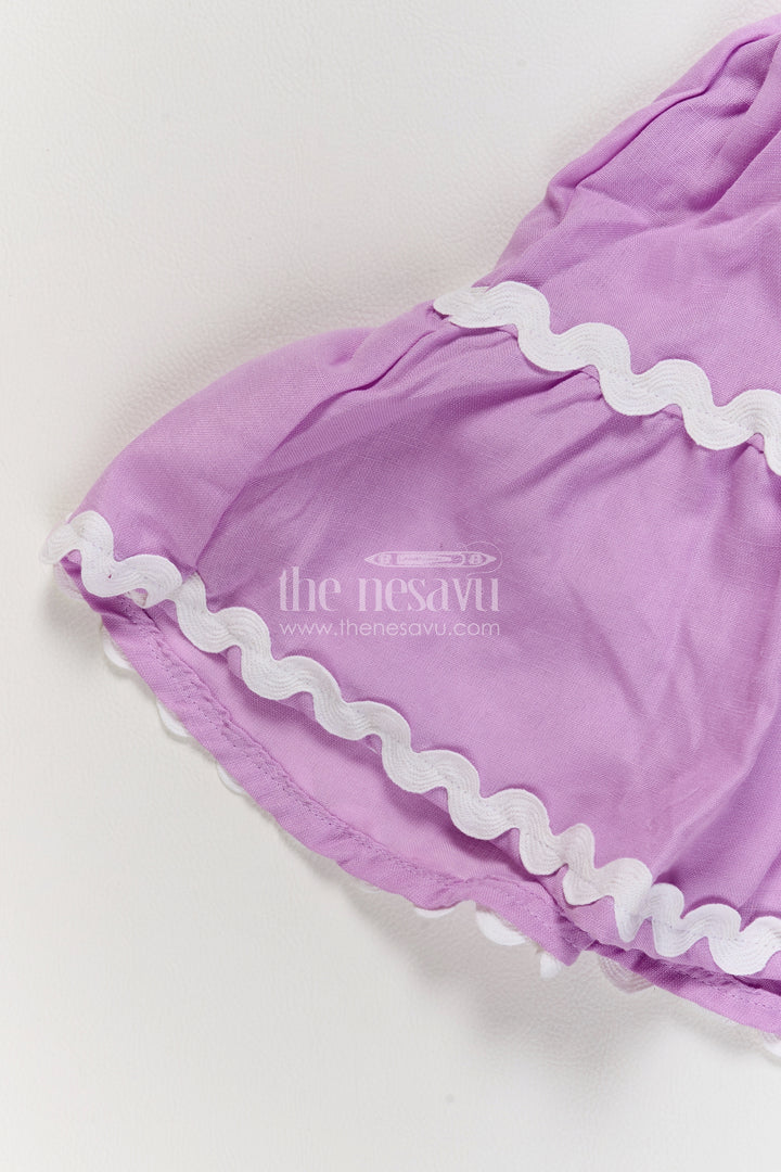 Girls Lavender Cotton Blend Tiered Frock with White Rosette Trim