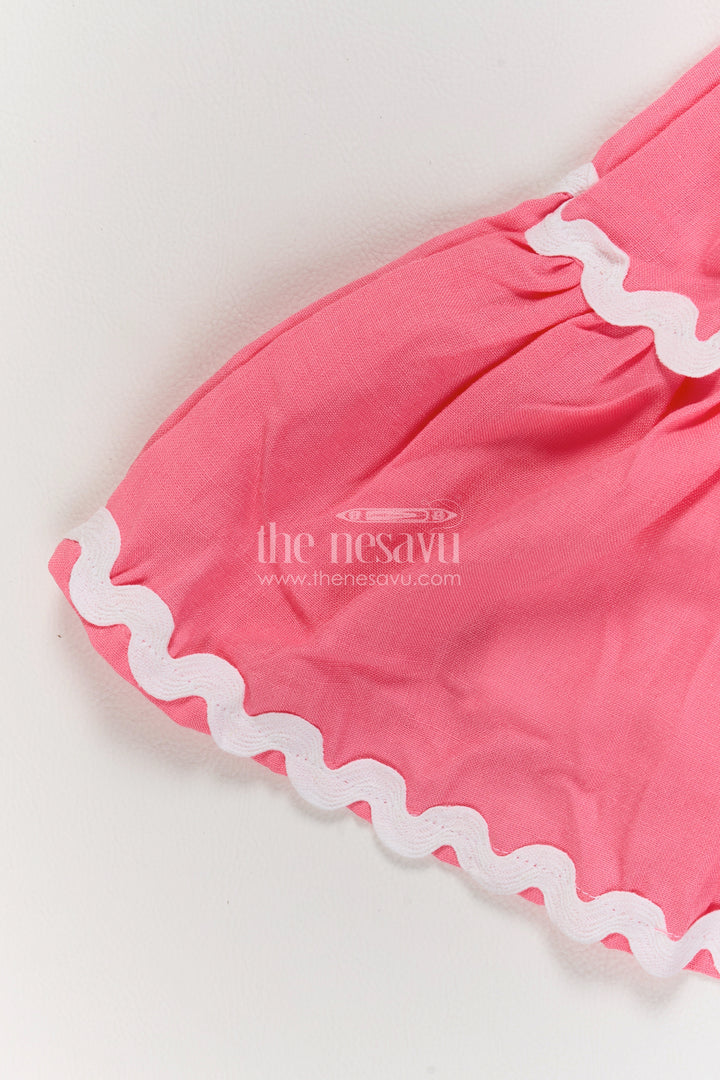 Girls Bright Pink Cotton Blend Tiered Frock with White Flower Accent