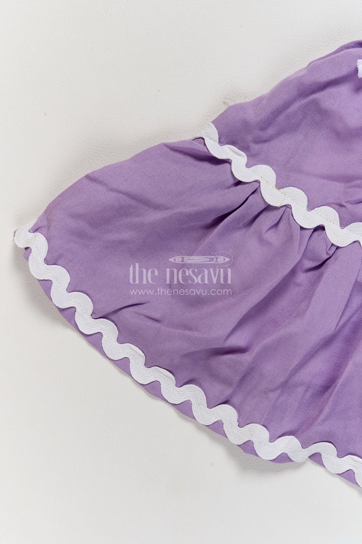 Girls Muted Purple Cotton Blend Tiered Frock with Rosette Ribbon