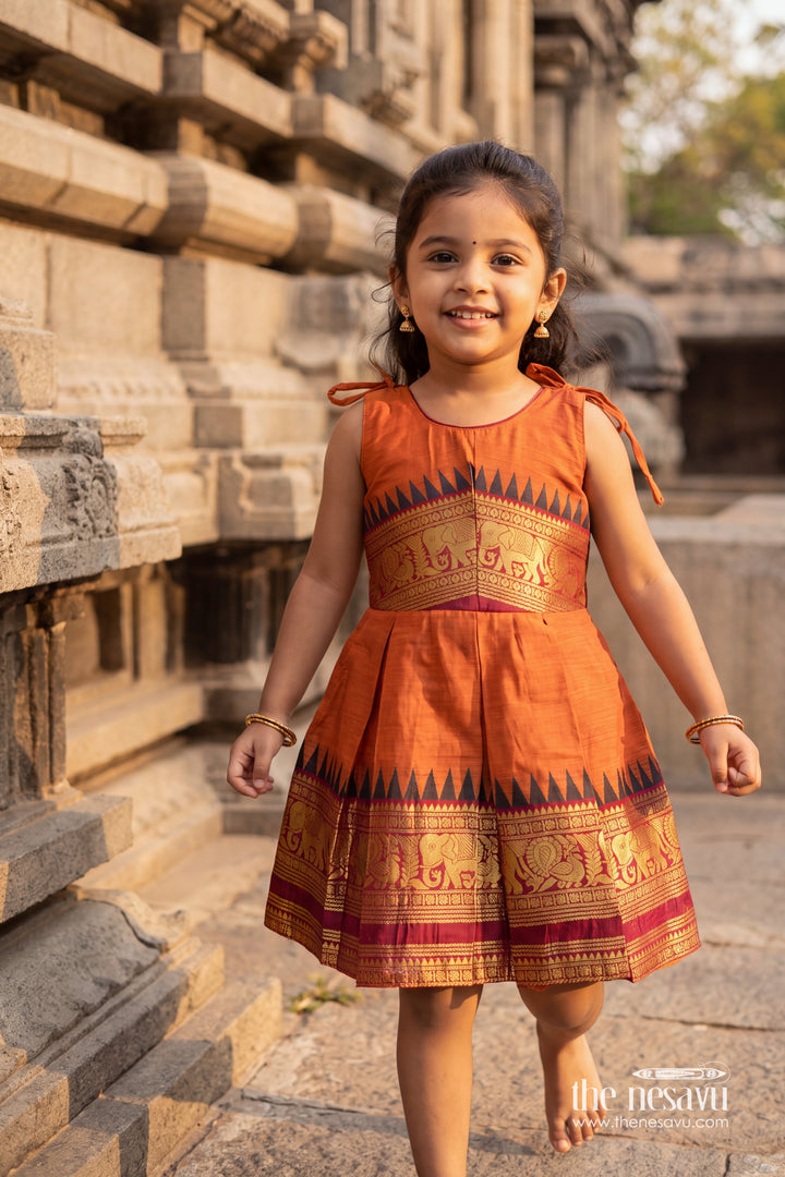 Girls Cotton Frock in Orange with Statement Border