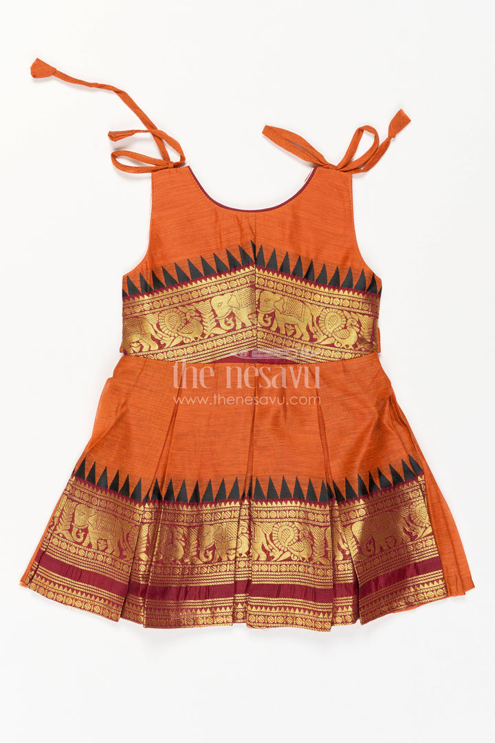 Girls Cotton Frock in Orange with Statement Border