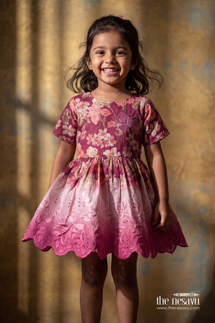 Girls Fancy Frock in Purple with Thread Embroidery