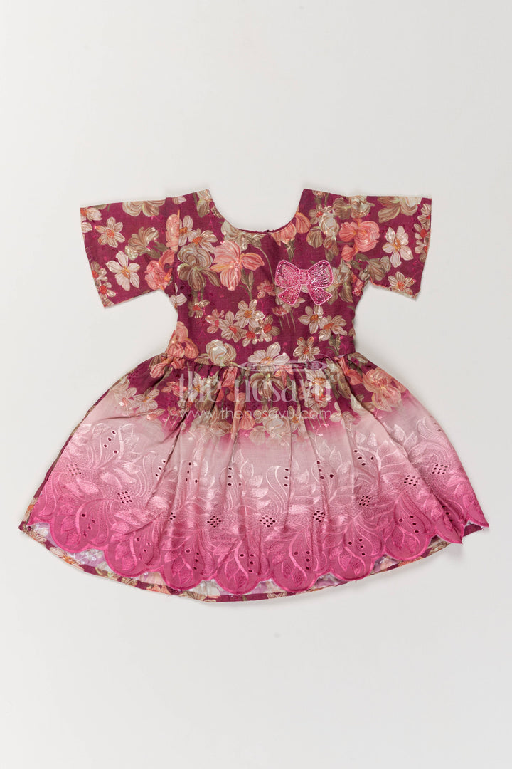 Girls Fancy Frock in Purple with Thread Embroidery