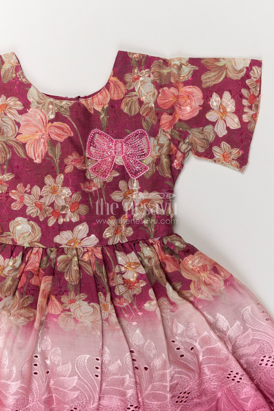 Girls Fancy Frock in Purple with Thread Embroidery