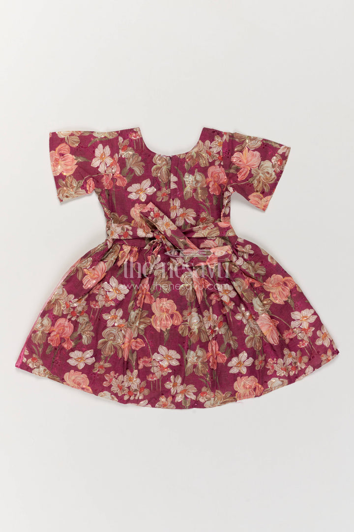Girls Fancy Frock in Purple with Thread Embroidery