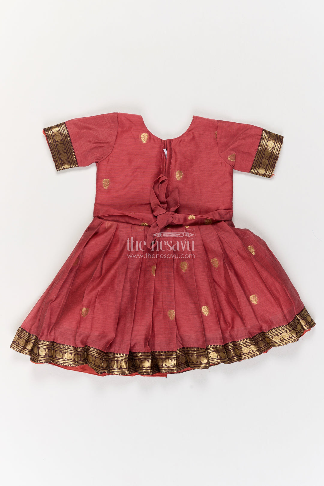 Girls Dusty Rose Gold Geometric Border Silk Blend Ethnic Frock