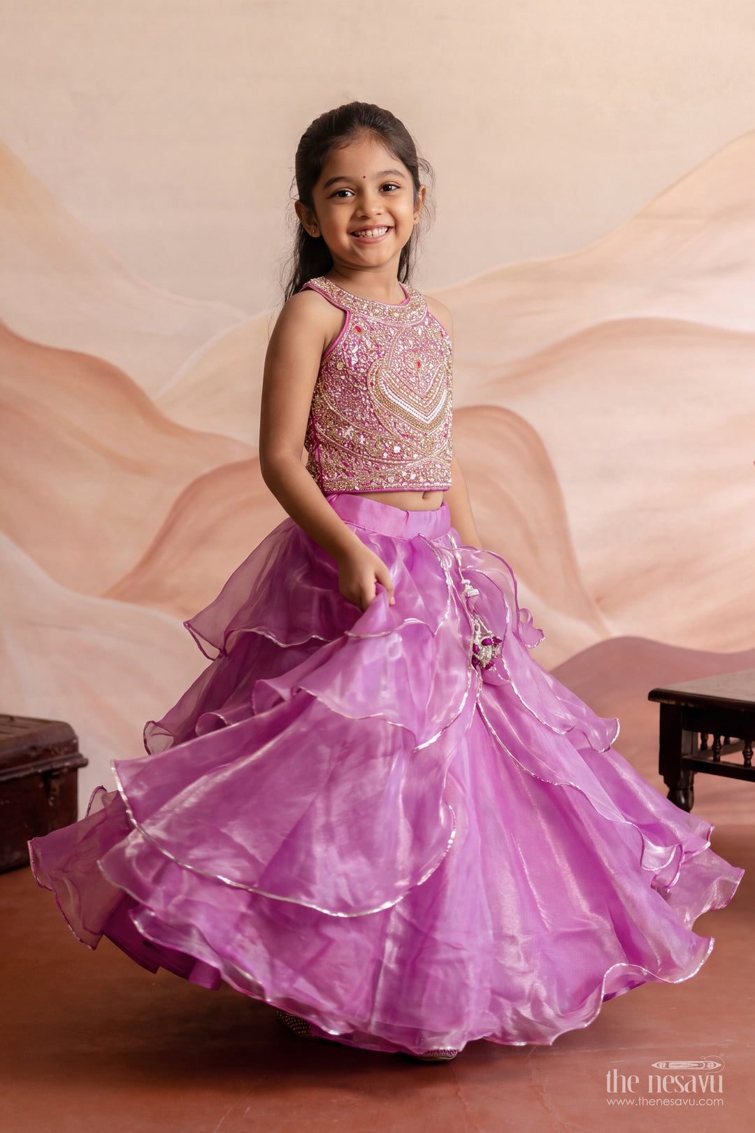 Girls Fancy Lehenga in Purple for Festive Photos