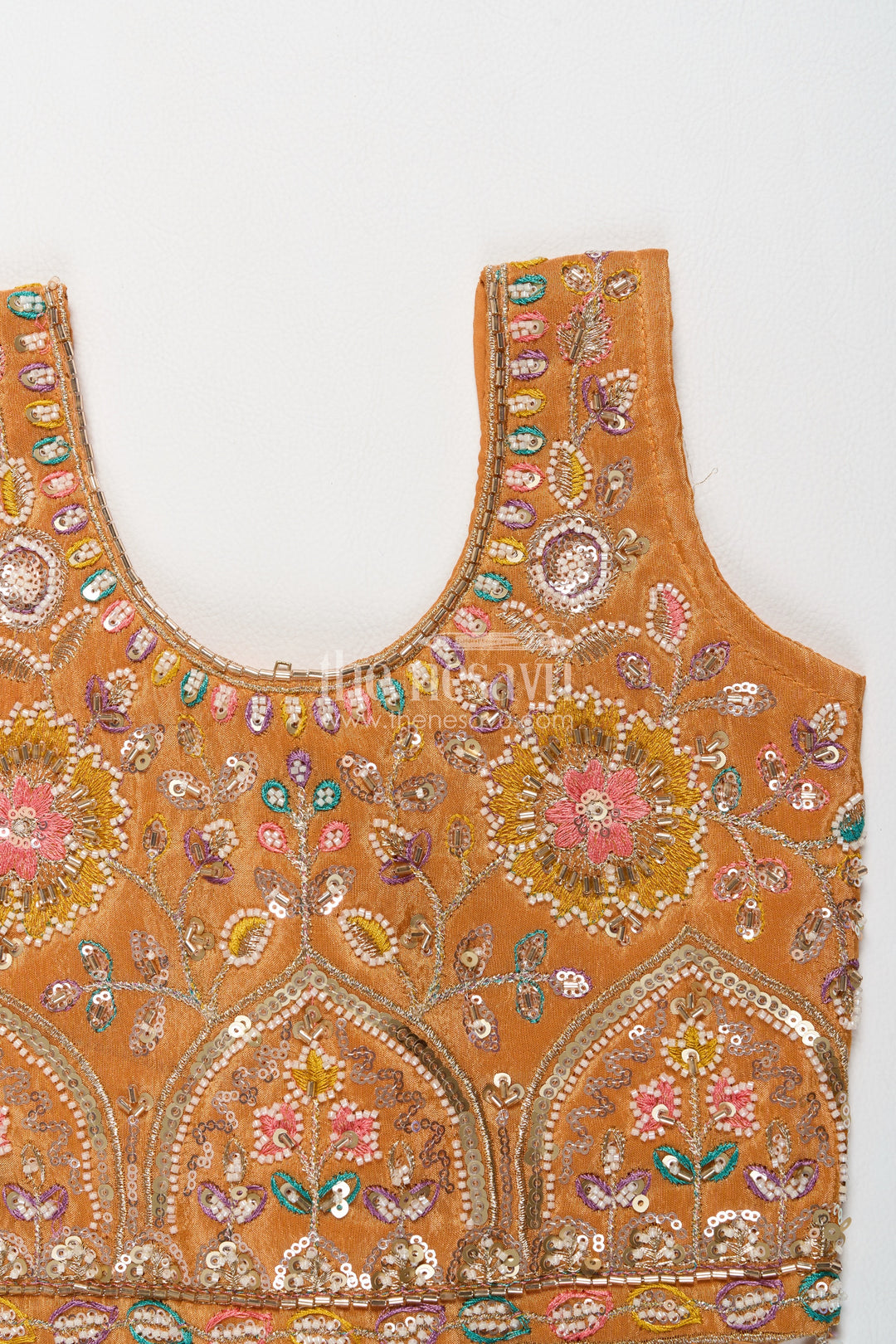 Girls Viscose Silk Lehenga Choli in Mustard with Ombre Floral Border