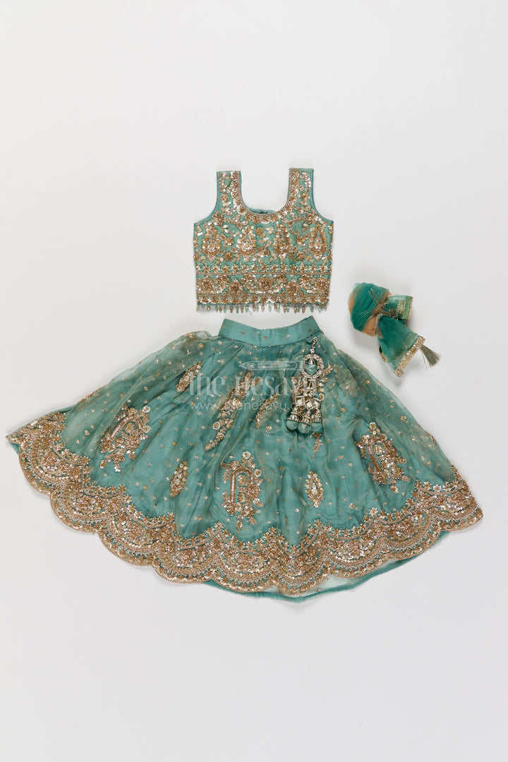 Fancy Lehenga for Girls in Turquoise with an Occasion Ready Finish