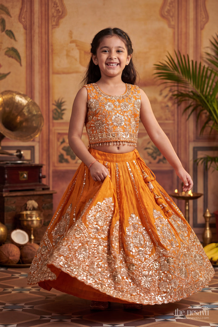 Kids Lehenga Set in Orange for Celebrations and Photos