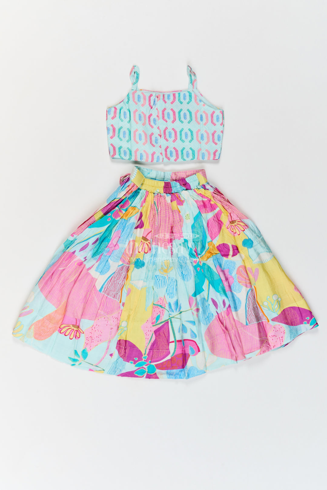 Girls Viscose Georgette Lehenga Choli in Aqua Pink with Mixed Floral Print