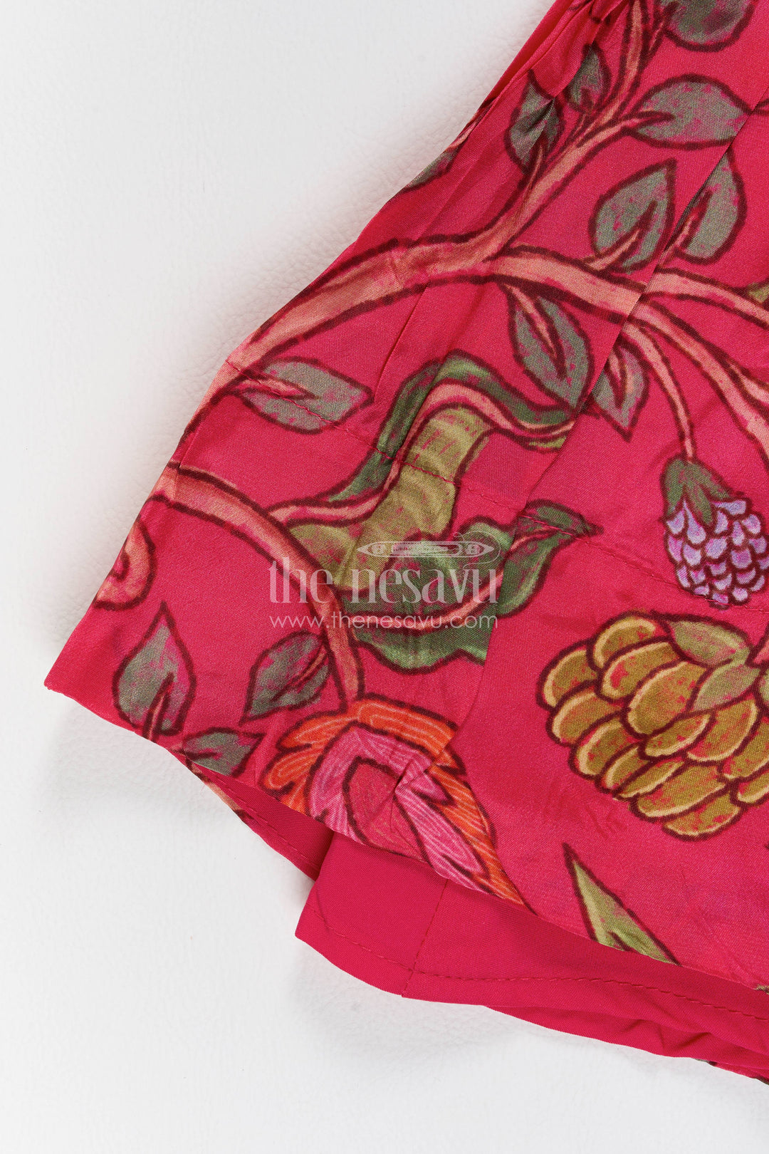 Girls Viscose Silk Lehenga Choli in Rani Pink with Botanical Print Tassel