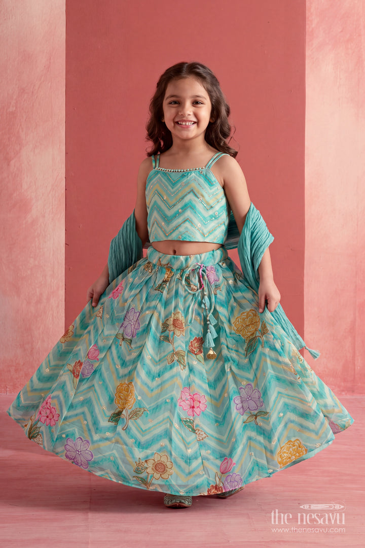Kids Chaniya Choli in Turquoise for Celebrations and Photos