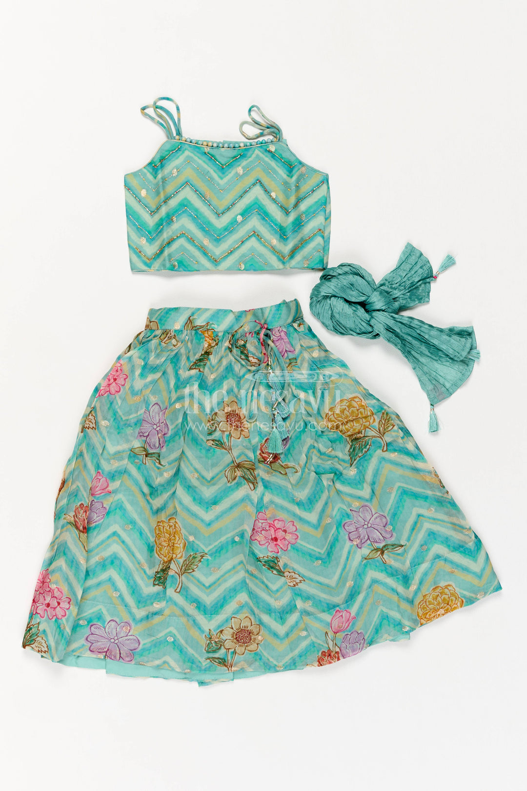 Kids Chaniya Choli in Turquoise for Celebrations and Photos