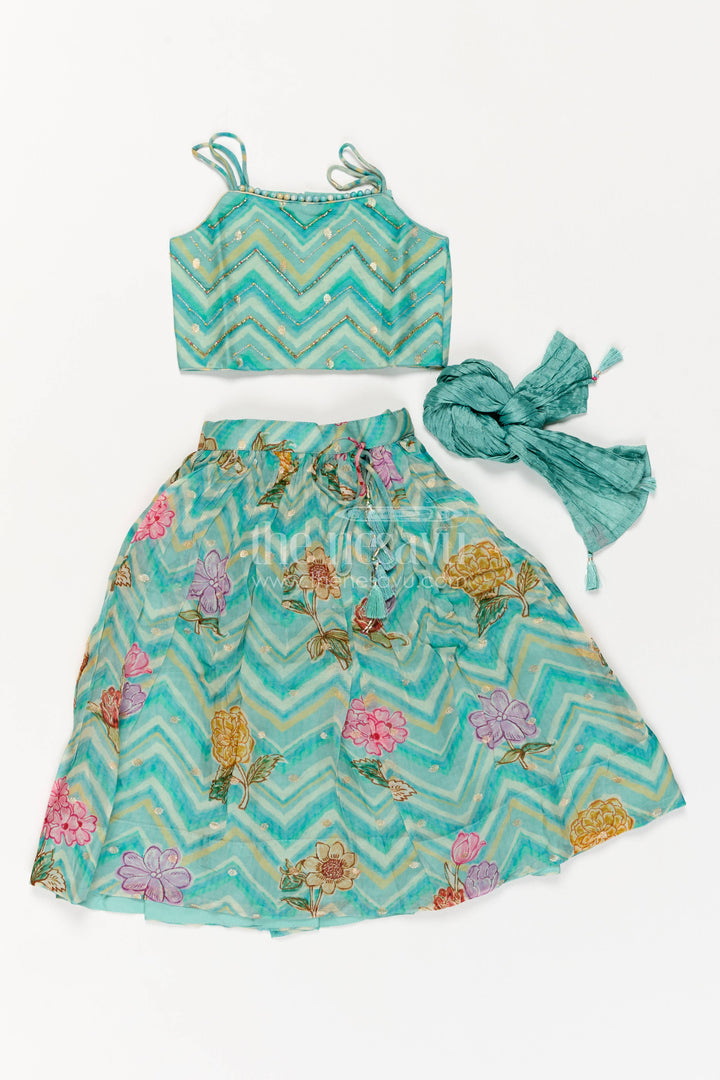 Kids Chaniya Choli in Turquoise for Celebrations and Photos