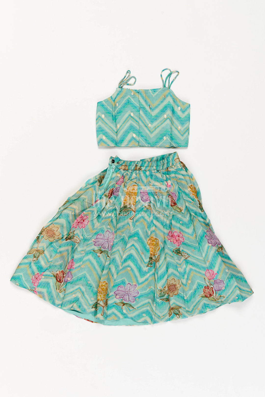 Kids Chaniya Choli in Turquoise for Celebrations and Photos