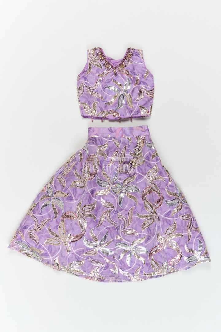 Girls Georgette Lehenga Choli in Lavender with Leafy Sequin