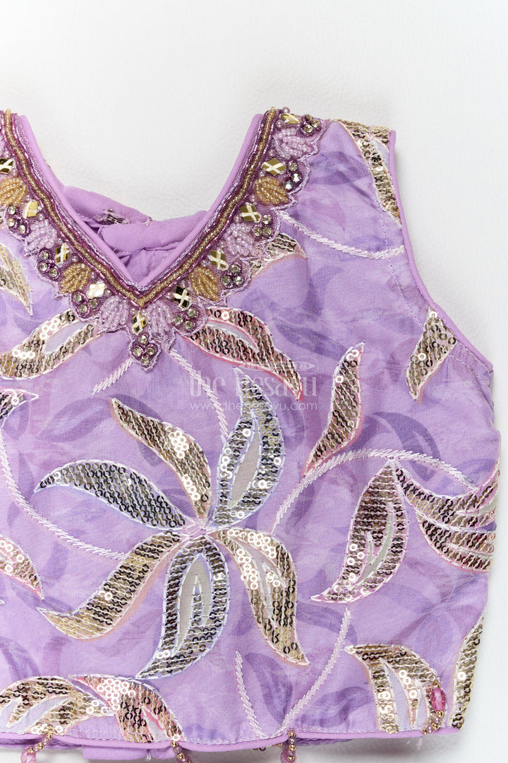 Girls Georgette Lehenga Choli in Lavender with Leafy Sequin