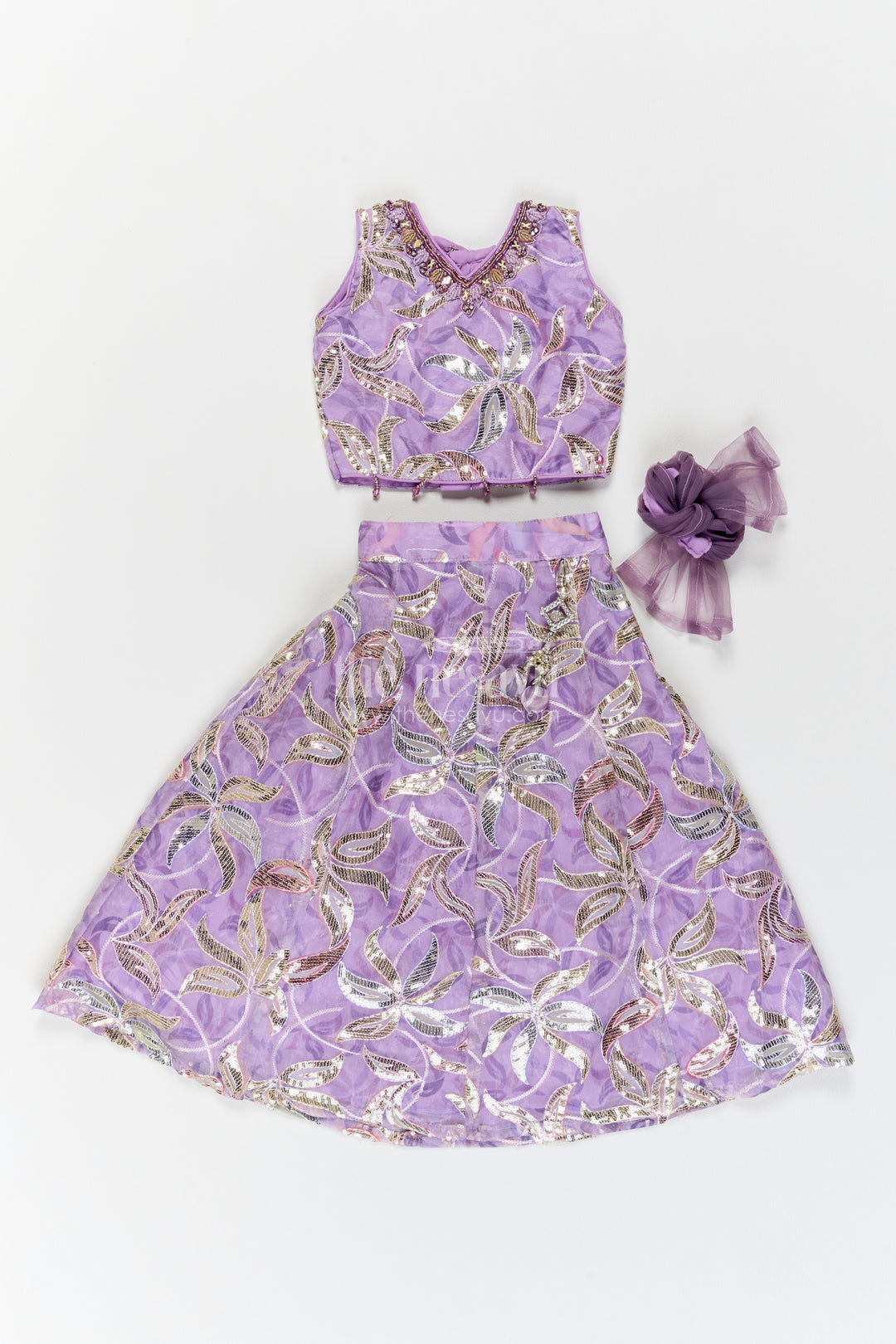 Girls Georgette Lehenga Choli in Lavender with Leafy Sequin