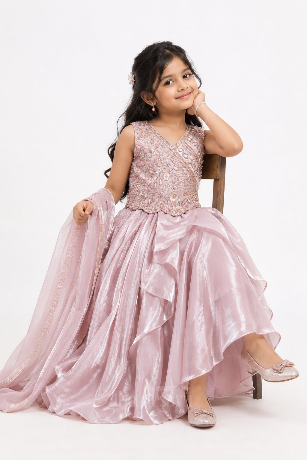 Kids Lehenga Set with Thread Embroidery for Weddings and Parties