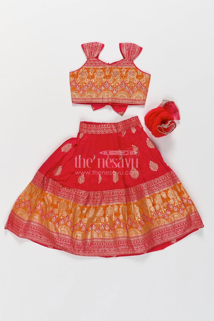Kids Festive Lehenga with Jacquard Weave for Weddings and Parties