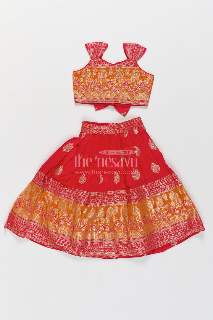 Kids Festive Lehenga with Jacquard Weave for Weddings and Parties
