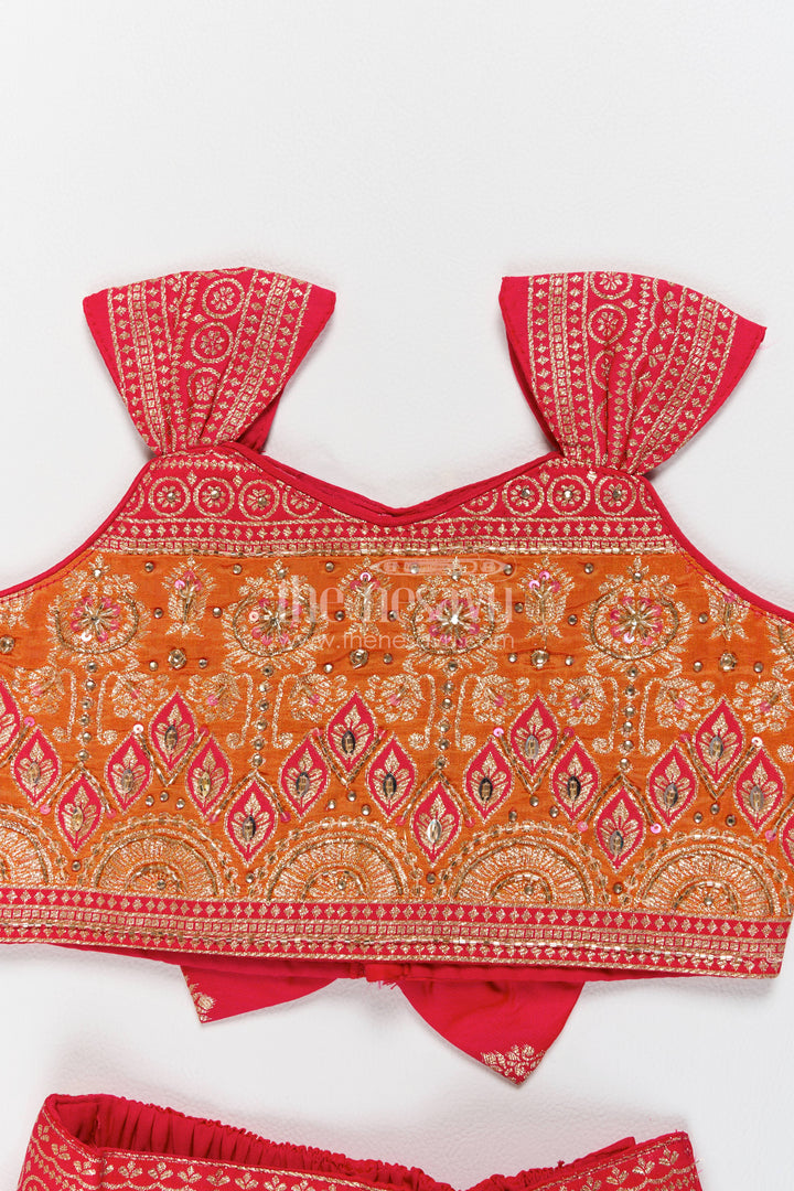 Kids Festive Lehenga with Jacquard Weave for Weddings and Parties