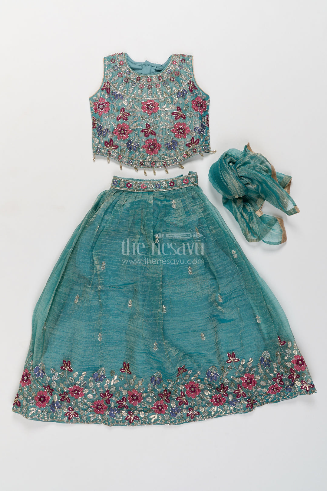 Kids Chaniya Choli in Turquoise for Festive Gatherings