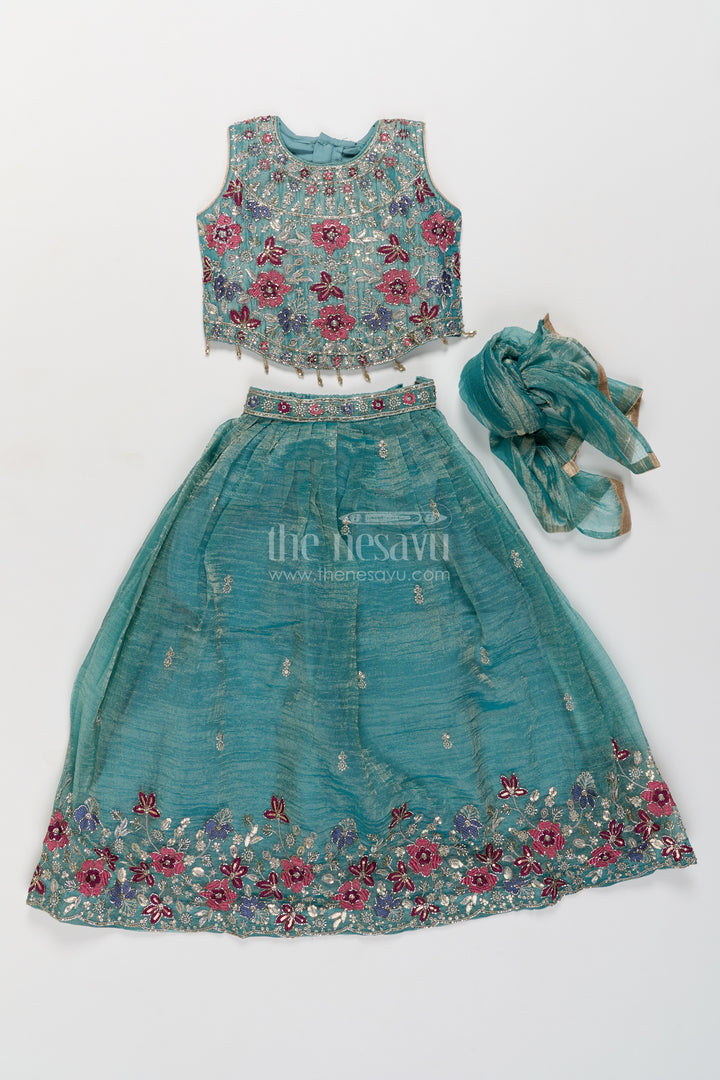 Kids Chaniya Choli in Turquoise for Festive Gatherings