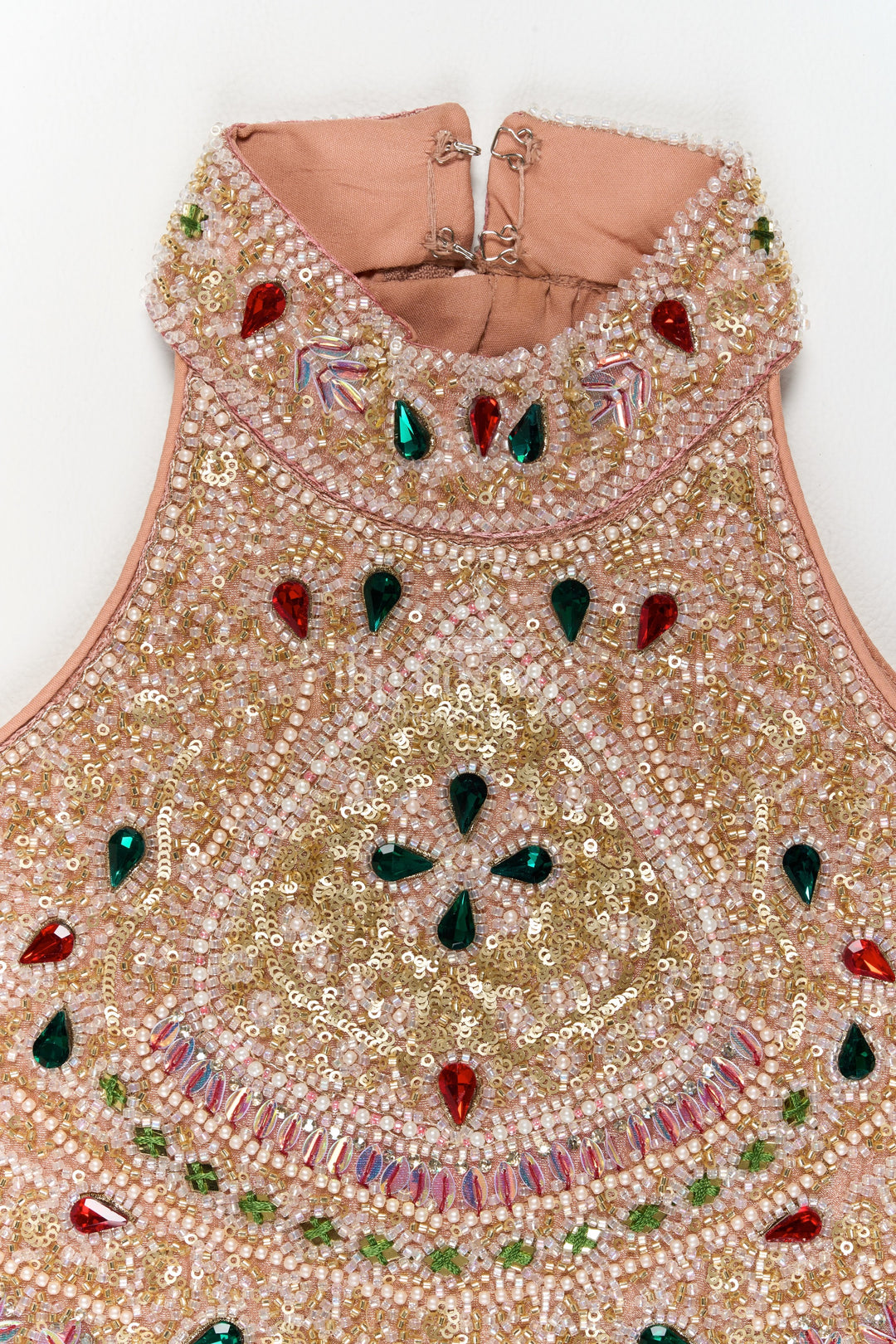 Girls Dusty Rose Tissue Silk Geometric Halter Lehenga Choli