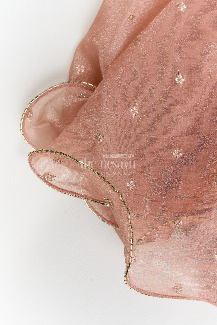 Girls Dusty Rose Tissue Silk Geometric Halter Lehenga Choli