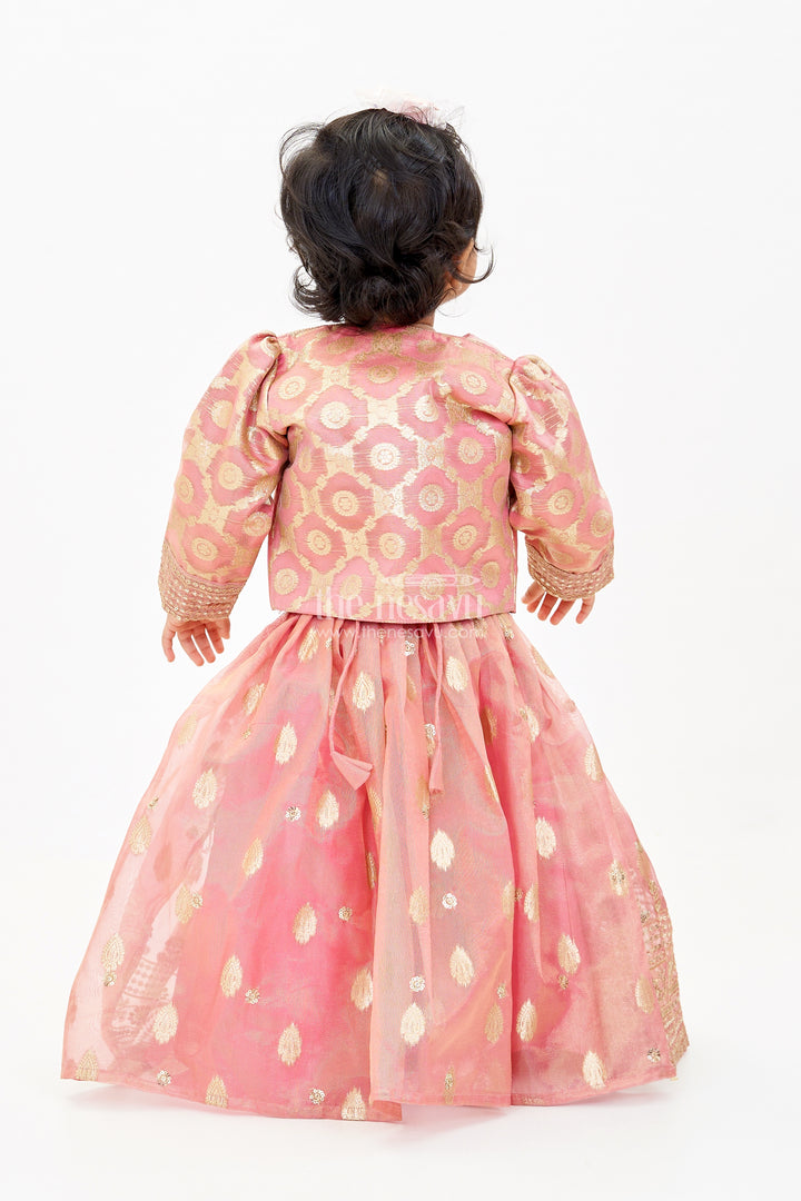 Elegant Jacket Lehenga Set for Girls with Banarasi Jacquard and Embellished Choli