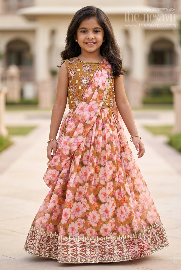 Girls Lehenga Choli Organza Printed Multicolor Pongal Lehenga