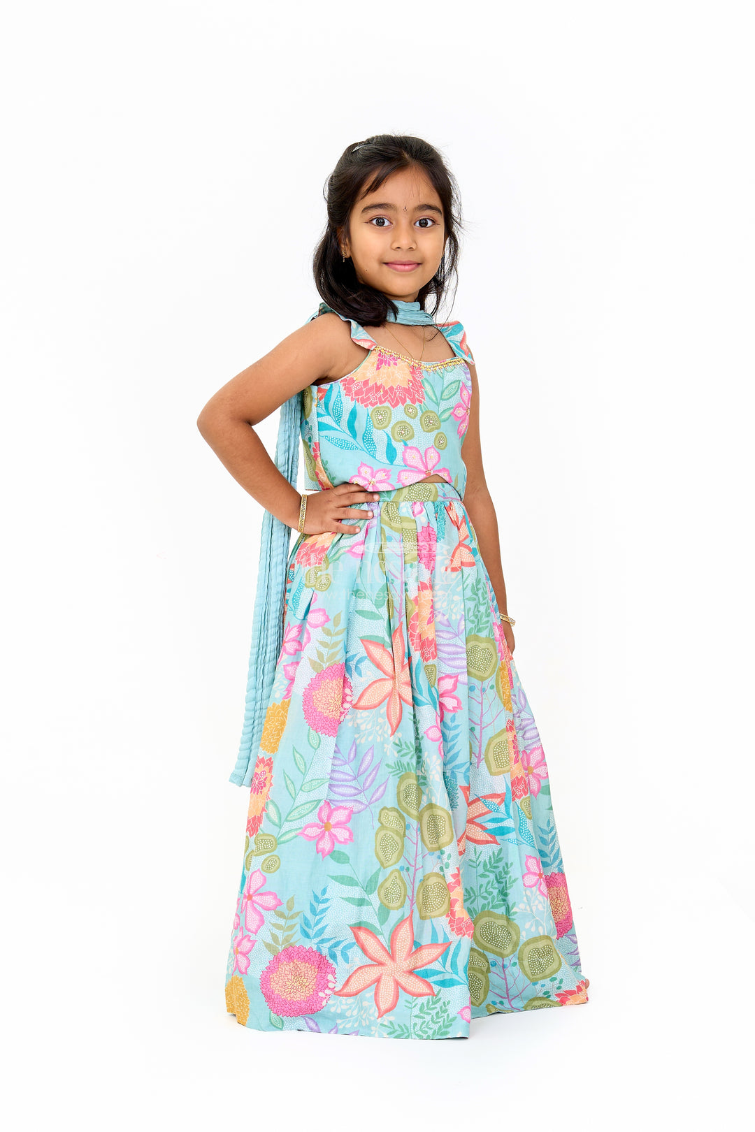 Vibrant Lehenga Design Lehenga for Girls in Floral Muslin Silk