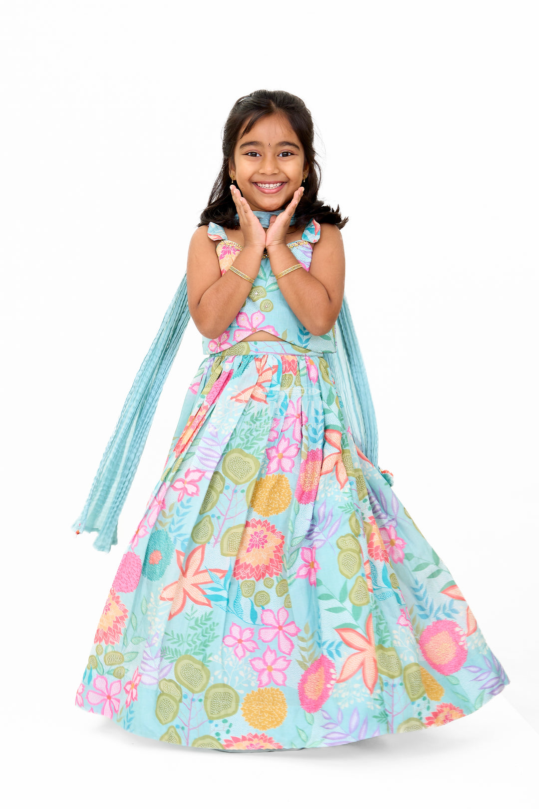Vibrant Lehenga Design Lehenga for Girls in Floral Muslin Silk