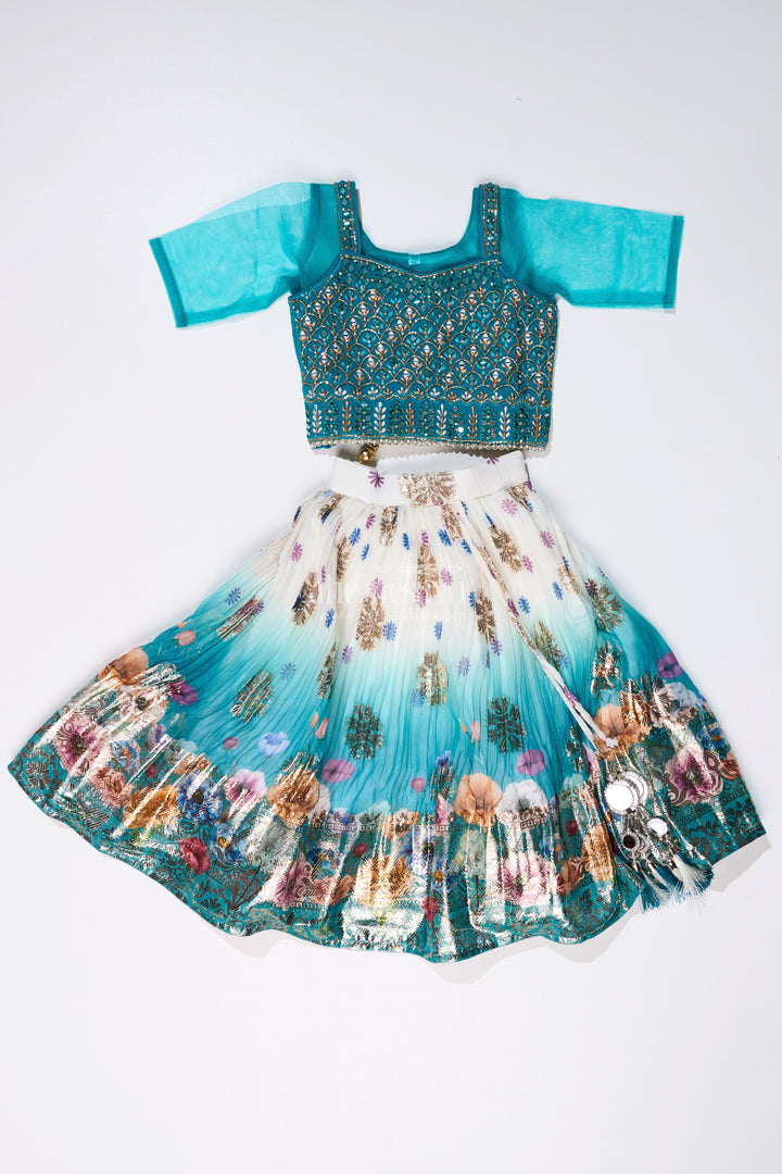 Girls Mirror Work Lehenga Design with Embroidered Blouse and Georgette Skirt for Festive Wear