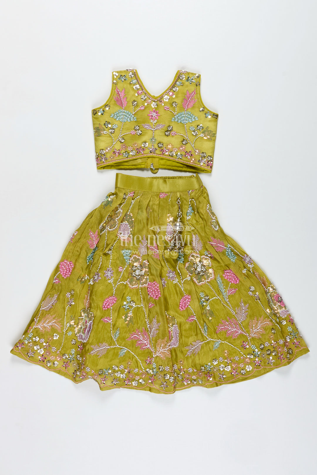 Girls Lehenga Choli For Wedding Wear Embroidered Georgette Festive Outfit For Kids