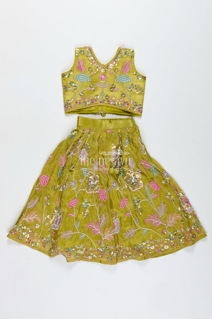 Girls Lehenga Choli For Wedding Wear Embroidered Georgette Festive Outfit For Kids