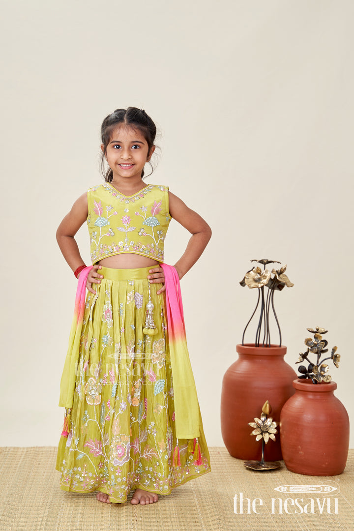 Girls Lehenga Choli For Wedding Wear Embroidered Georgette Festive Outfit For Kids