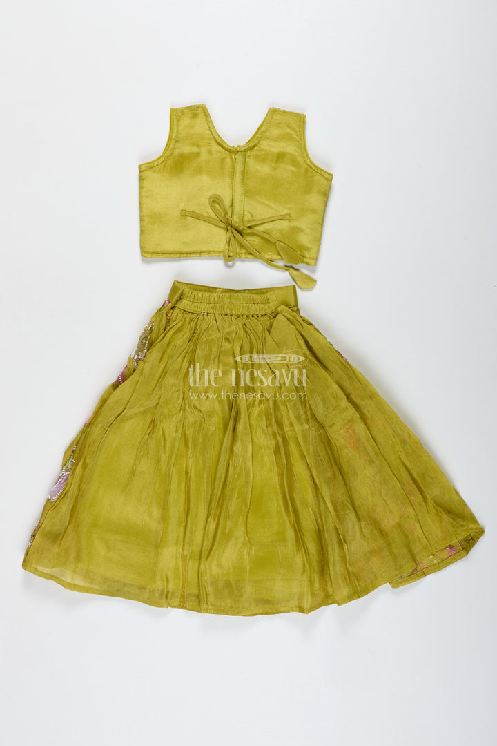 Girls Lehenga Choli For Wedding Wear Embroidered Georgette Festive Outfit For Kids