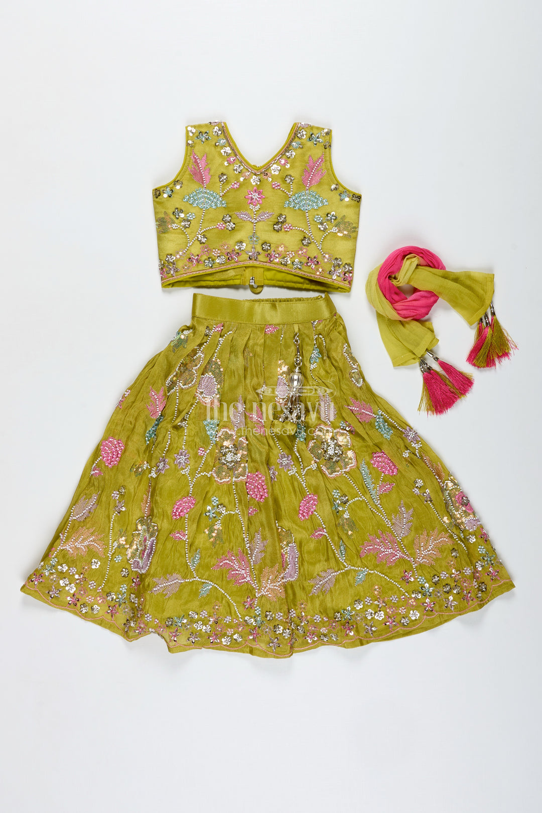Girls Lehenga Choli For Wedding Wear Embroidered Georgette Festive Outfit For Kids