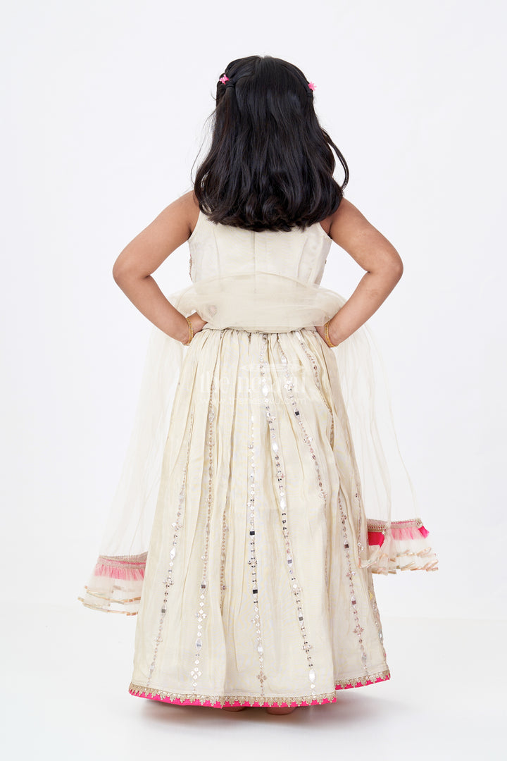 Girls White Color Lehenga in Pure Viscose Tissue Silk with Embroidered Choli and Dupatta