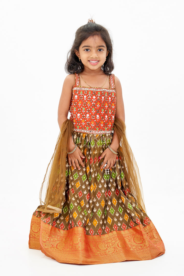 Traditional Choli for Girls in Blended Silk with Ikat Design and Embroidered Details