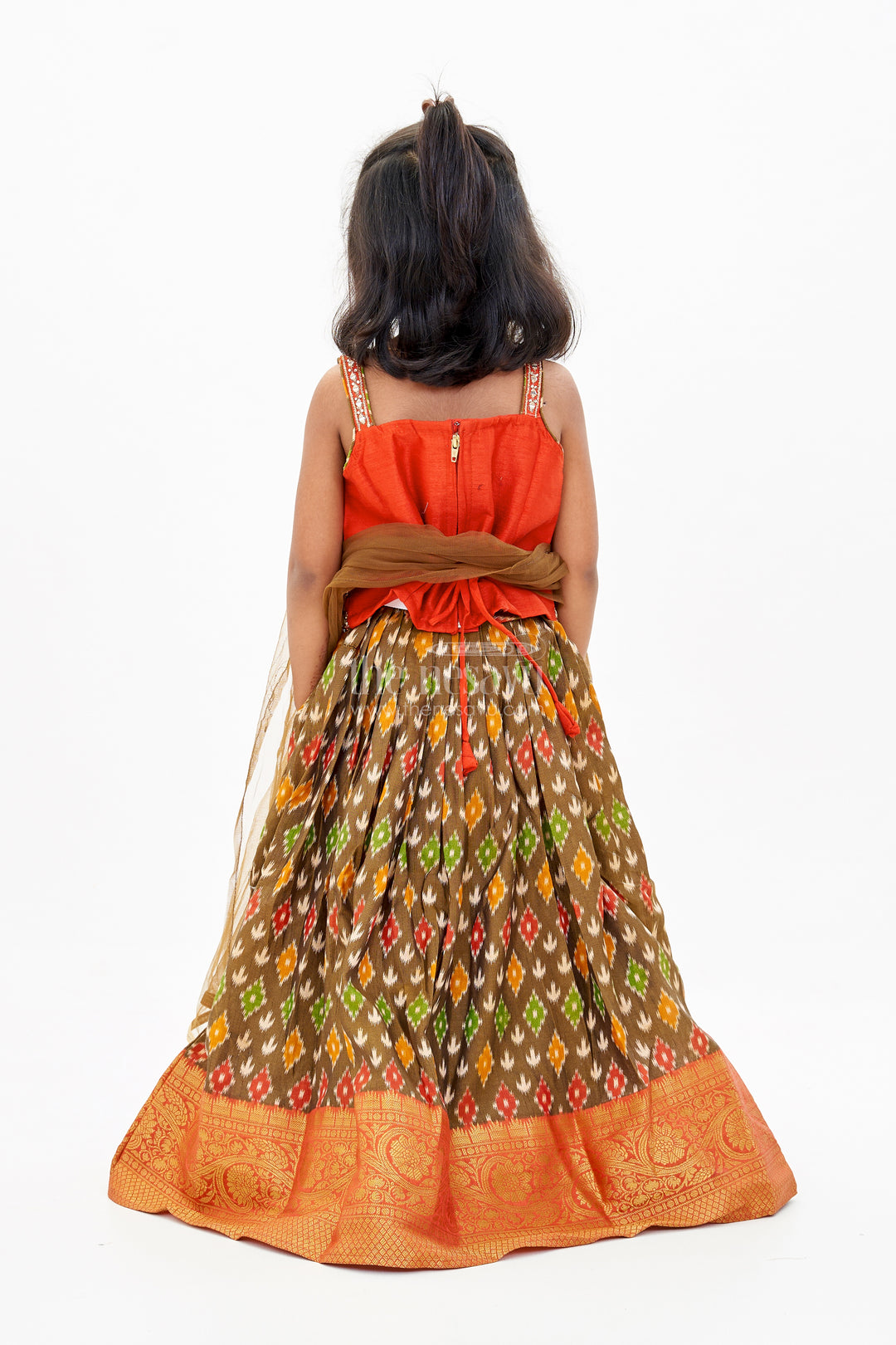 Traditional Choli for Girls in Blended Silk with Ikat Design and Embroidered Details