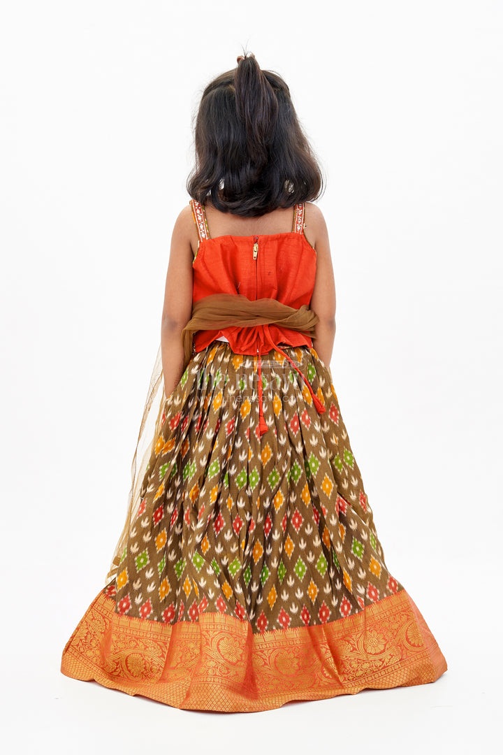 Traditional Choli for Girls in Blended Silk with Ikat Design and Embroidered Details