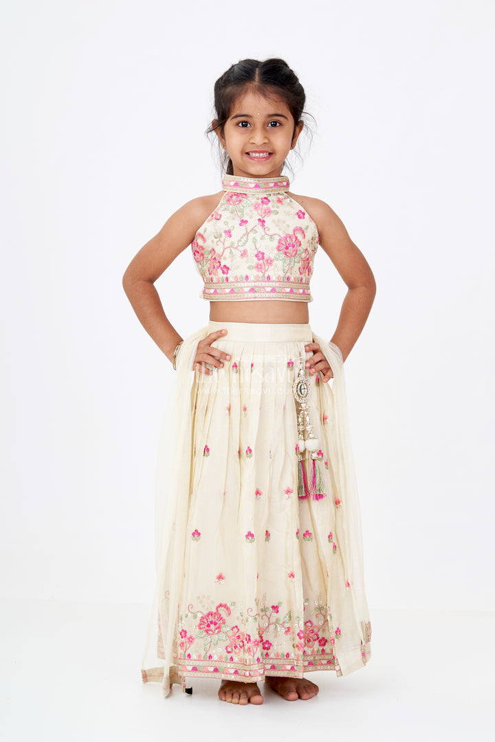 Designer Choli Lehenga Dress for Girls in Tissue Fabric with Elegant Embroidery